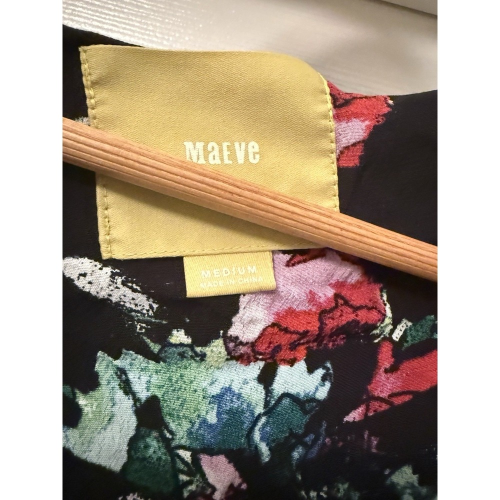 Maeve Dress Womens Medium Black Floral Sleeve Anthropologie - Picture 3 of 6